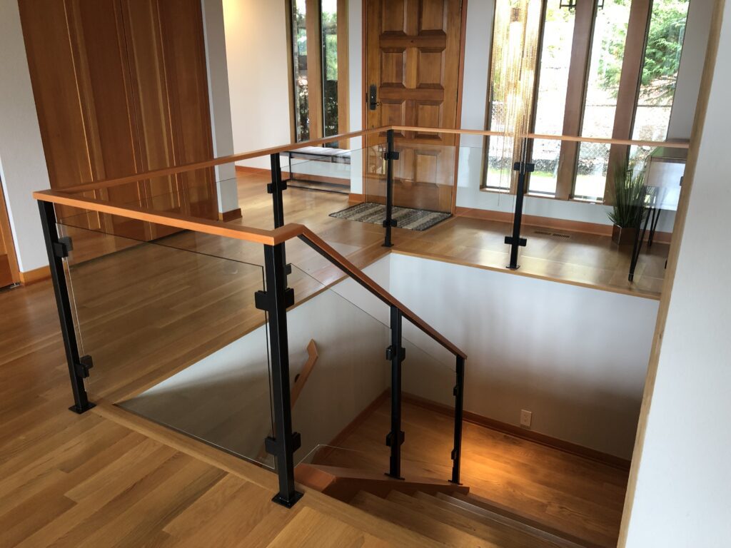 Floating glass railing designed and installed for a Seattle area home