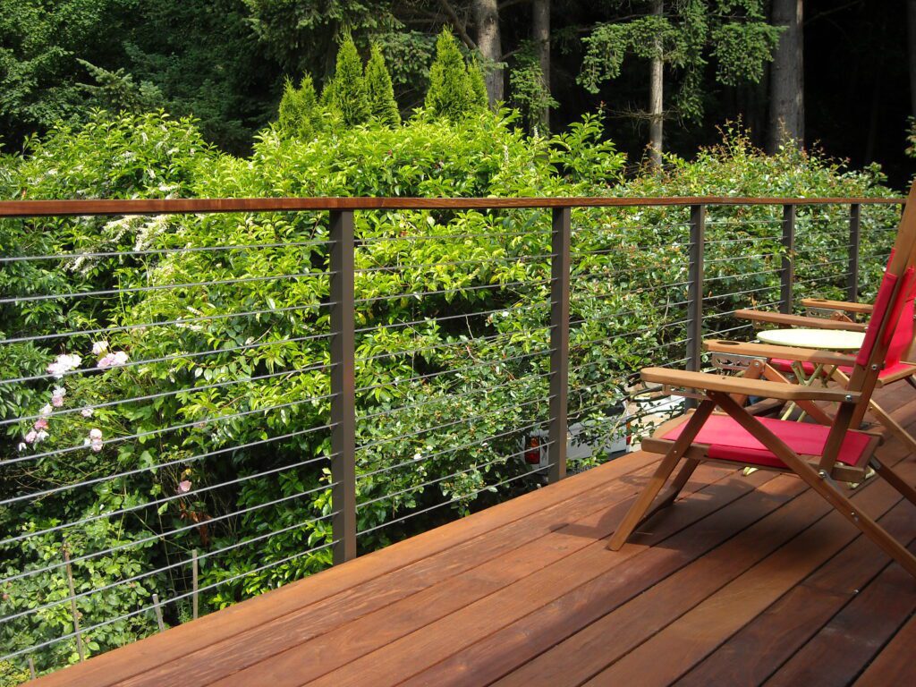 Cable railings for the exterior of a home and deck.